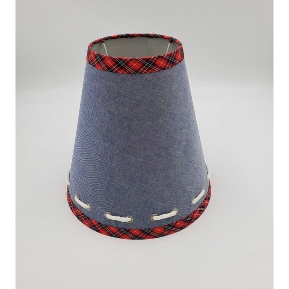 Pottery Barn Kids Other - Pottery Barn Kids Lamp Shade Blue With Red Plaid Trim & Rope Detail